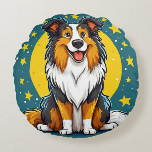 Cojín Redondo Perro de dibujos animados juguetón con colores vib