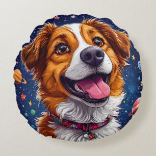 Cojín Redondo Perro de dibujos animados juguetón con colores vib