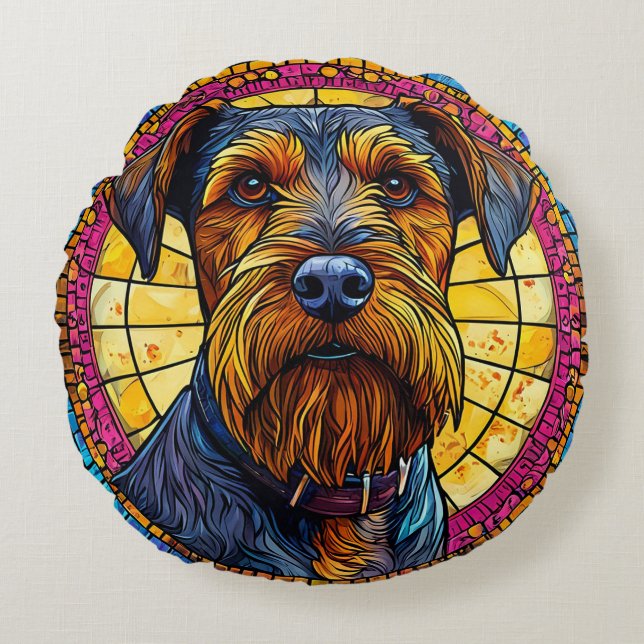 Cojín Redondo Perro de dibujos animados lindo (Anverso)
