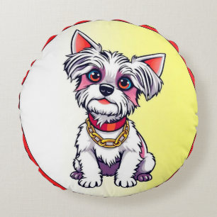 Cojín Redondo Perro de dibujos animados lindo con collar