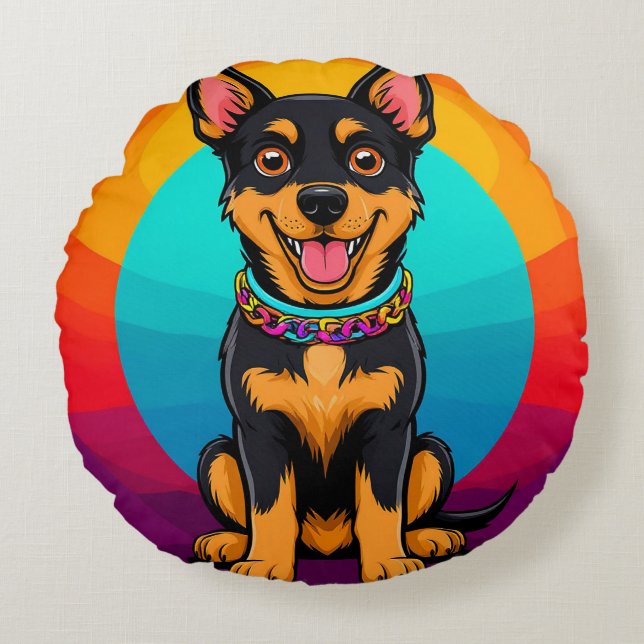 Cojín Redondo Perro de dibujos animados lindo con collar (Anverso)