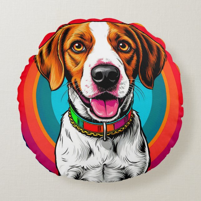 Cojín Redondo Perro de dibujos animados lindo con collar (Anverso)