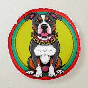 Cojín Redondo Perro de dibujos animados lindo con collar
