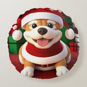 Cojín Redondo Perro de dibujos animados lindo con traje de Santa