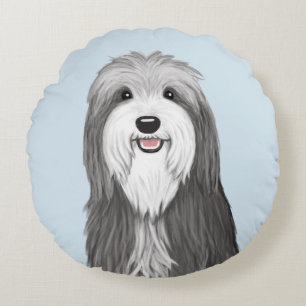 Cojín Redondo Perro de la caricatura de Collie con barba