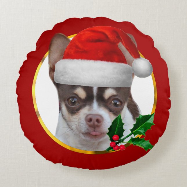 Cojín Redondo Perro de la chihuahua del navidad (Anverso)