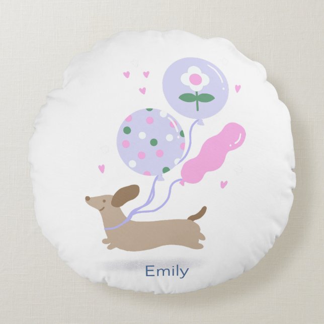 Cojín Redondo Perro de la fiesta de cumpleaños de Dachshund pers (Anverso)