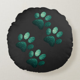 Cojín Redondo Perro de los amigos chisporroteando verde oscuro