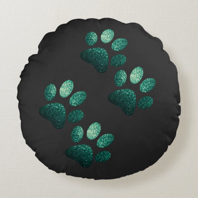 Cojín Redondo Perro de los amigos chisporroteando verde oscuro (Anverso)