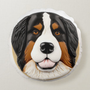 Cojín Redondo Perro de montaña bernés Inspirado en 3D