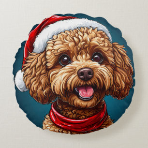 Cojín Redondo Perro de Navidad lindo