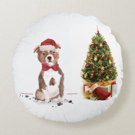 Cojín Redondo Perro de Navidades divertidos de Staffordshire Bul