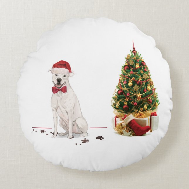 Cojín Redondo Perro de Navidades divertidos de Staffordshire Ter (Anverso)