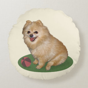 Cojín Redondo Perro de Pomeranian con personalizable de la bola