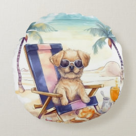 COJÍN REDONDO PERRO DE VERANO DE COLOR ACUÁTICO ADORABLE EN LA P