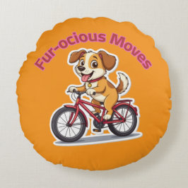 Cojín Redondo **Perro Divertido en Bicicleta – Perro Adorable Mo