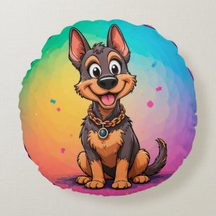 Cojín Redondo Perro Divertido Feliz 🐾 Mascota de Dibujos Animad