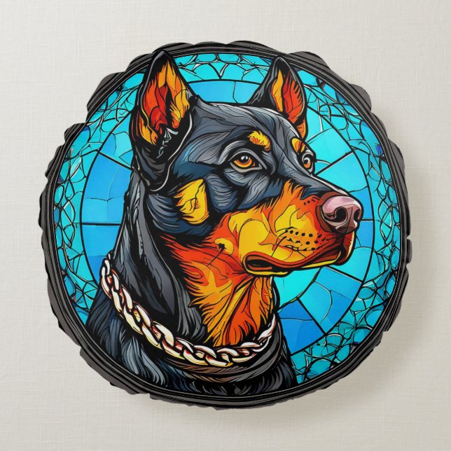 Cojín Redondo perro doberman (Anverso)