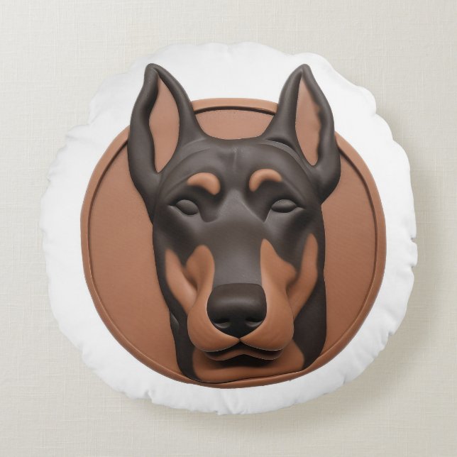 Cojín Redondo Perro Doberman 3D inspirado (Anverso)