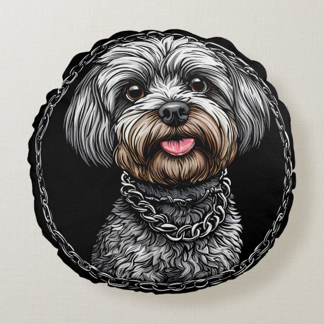 Cojín Redondo Perro en un diseño artístico (Anverso)