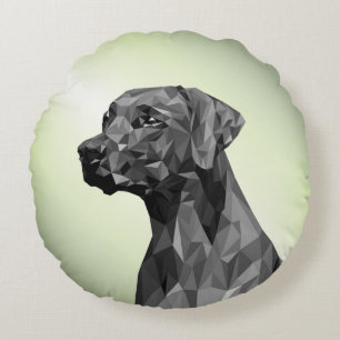 Cojín Redondo Perro geométrico gris sobre verde