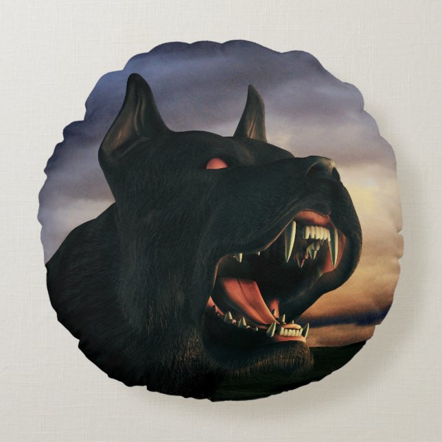 Cojín Redondo Perro grande y negro (Anverso)