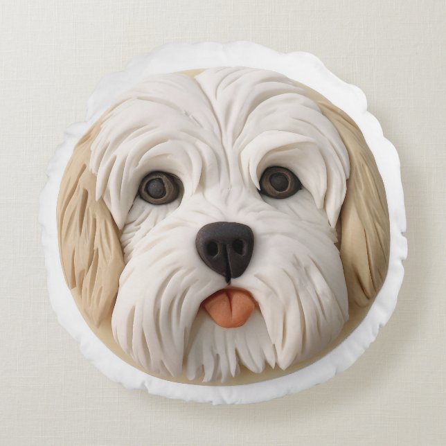 Cojín Redondo Perro hayano inspirado en 3D (Anverso)