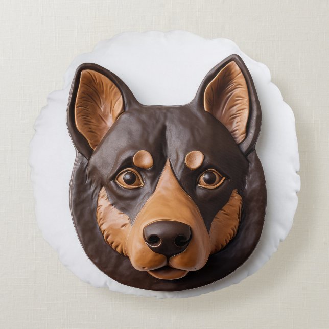 Cojín Redondo Perro Kelpie Australiano Inspirado en 3D (Anverso)