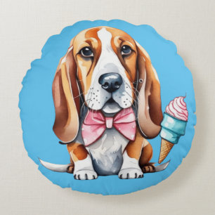 Cojín Redondo Perro lindo comiendo helado