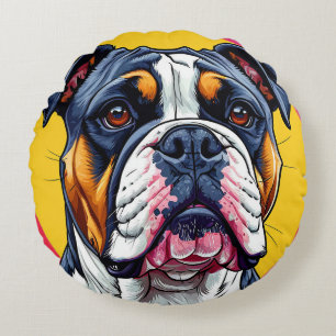 Cojín Redondo Perro Lindo Ojos Expresivos Dibujo Animado