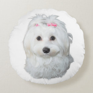 Cojín Redondo Perro maltés con arcos rosados