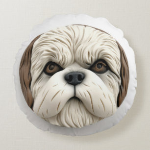 Cojín Redondo Perro Malti Tzu Inspirado en 3D