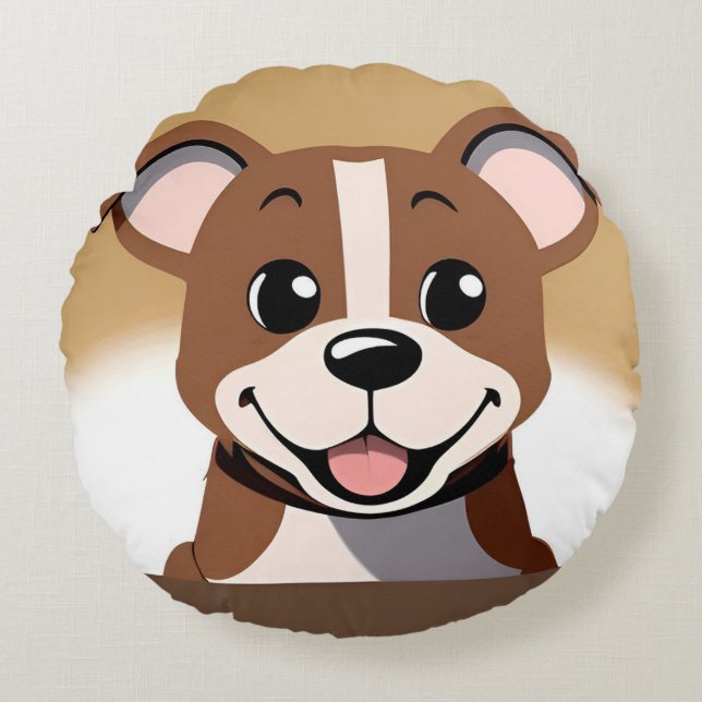 Cojín Redondo Perro marrón feliz sonriente brillante (Anverso)