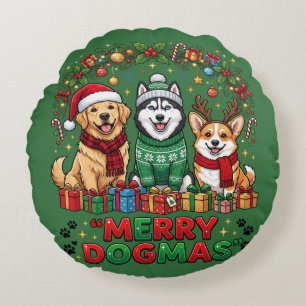 Cojín Redondo Perro moderno lindo de Navidad