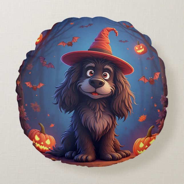 Cojín Redondo Perro mono de Halloween (Anverso)