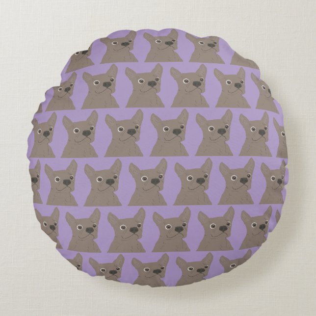 Cojín Redondo Perro Morado Pálido (Anverso)