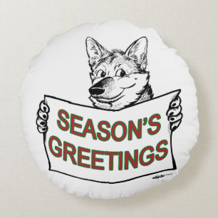 Cojín Redondo Perro navidades: ¡Saludos de temporada!