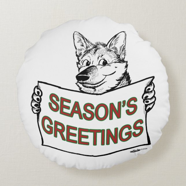 Cojín Redondo Perro navidades: ¡Saludos de temporada! (Reverso)