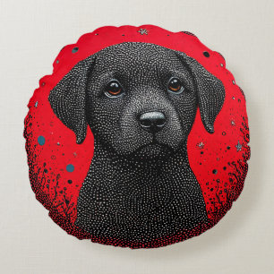 Cojín Redondo Perro Negro Caprichoso