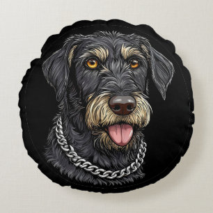 Cojín Redondo Perro Negro Con Collar de Cadena