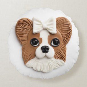 Cojín Redondo Perro Papillon Inspirado en 3D