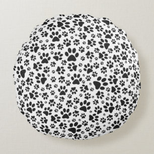 Cojín Redondo Perro Paws Black and White Polka Dot