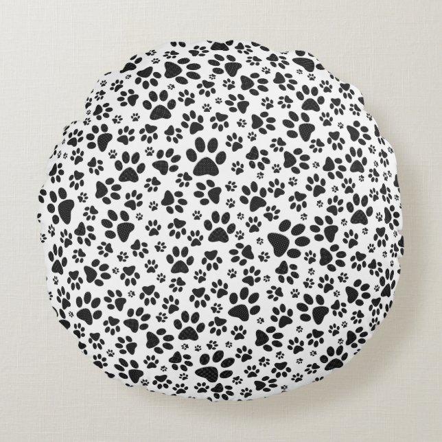 Cojín Redondo Perro Paws Black and White Polka Dot (Anverso)