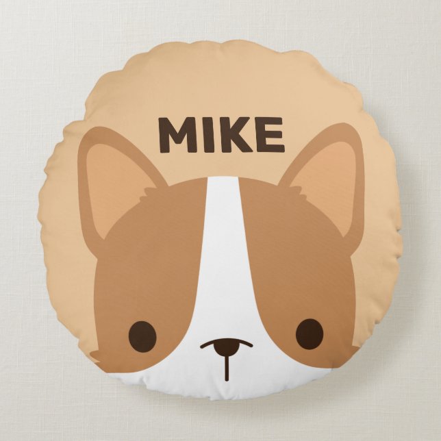 Cojín Redondo Perro pequeño de Corgi con nombre personalizado (Anverso)