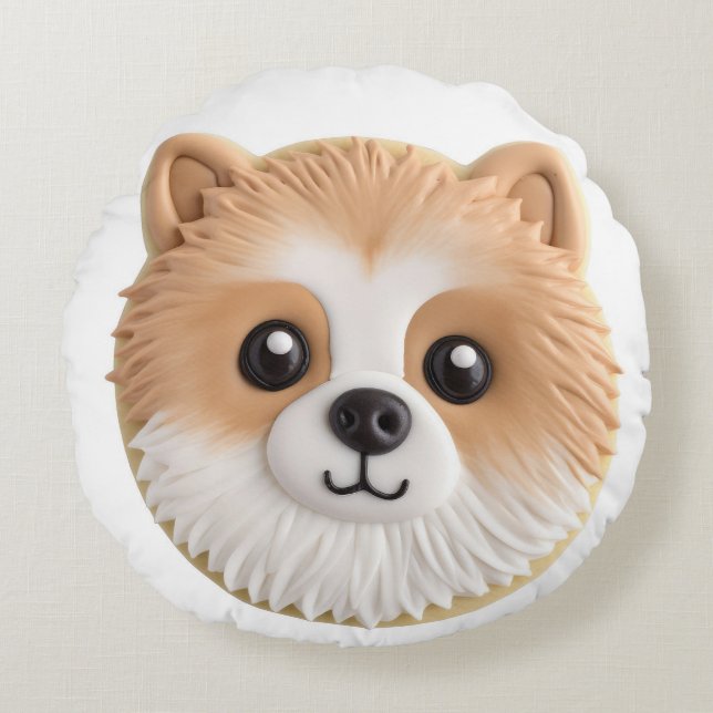 Cojín Redondo Perro Pomerania Inspirado en 3D (Anverso)