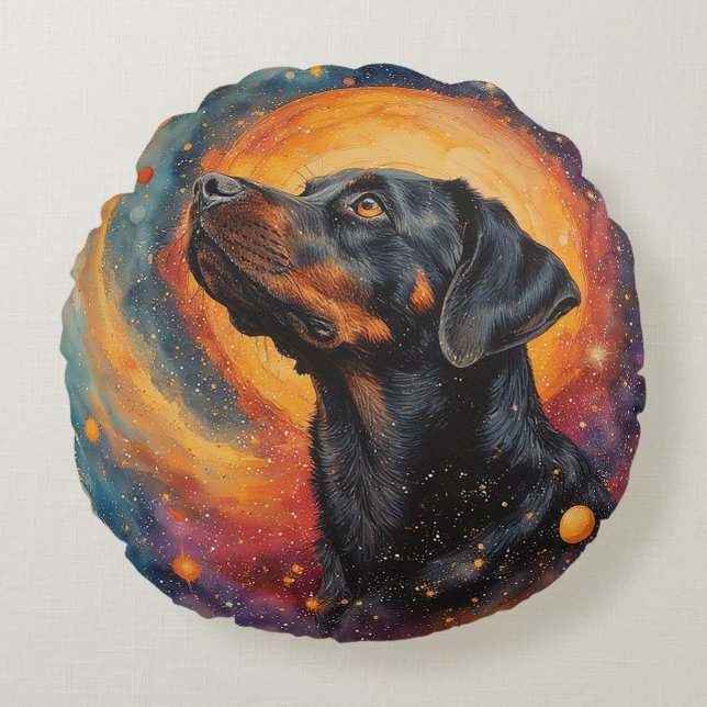 Cojín Redondo Perro por Whimsical Cosmos (Anverso)