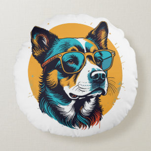 Cojín Redondo Perro retro vistiendo gafas de sol