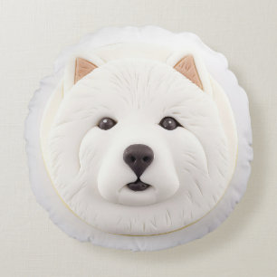 Cojín Redondo Perro Samoyed inspirado en 3D