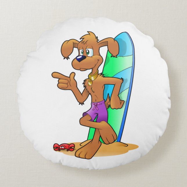 COJÍN REDONDO PERRO SURFER (Anverso)