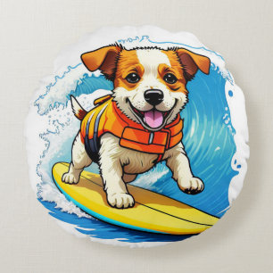Cojín Redondo Perro Surfista